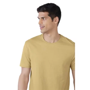 Men's Casual Half sleeve Solid Polyester Crew Neck T-shirt (Sand)