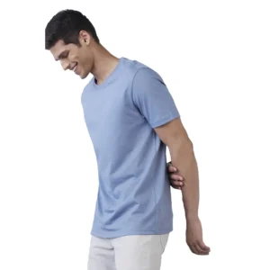 Men's Casual Half sleeve Solid Polyester Crew Neck T-shirt (Light Blue)