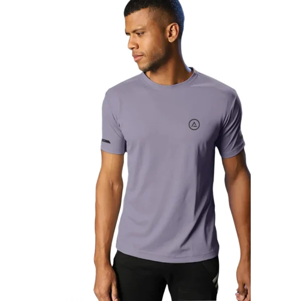 Men's Casual Half sleeve Solid Polyester Crew Neck T-shirt (Lilac)