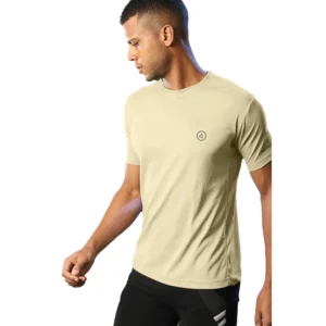 Men's Casual Half sleeve Solid Polyester Crew Neck T-shirt (Sand)