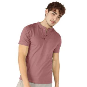 Men's Casual Half sleeve Solid Cotton Henley Neck T-shirt (Onion)