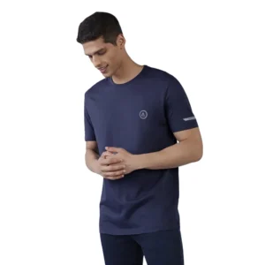Men's Casual Half sleeve Solid Polyester Crew Neck T-shirt (Navy)