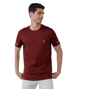 Men's Casual Half sleeve Solid Polyester Crew Neck T-shirt (Maroon)