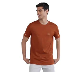 Men's Casual Half sleeve Solid Polyester Crew Neck T-shirt (Rust)