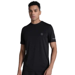 Men's Casual Half sleeve Solid Polyester Crew Neck T-shirt (Black)