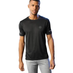 Men's Casual Half sleeve Solid Polyester Crew Neck T-shirt (Black)