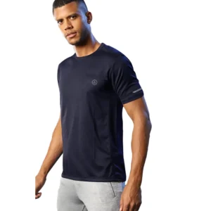 Men's Casual Half sleeve Solid Polyester Crew Neck T-shirt (Navy)