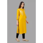 Women's Embroidered Calf Length Rayon Kurti (Yellow)