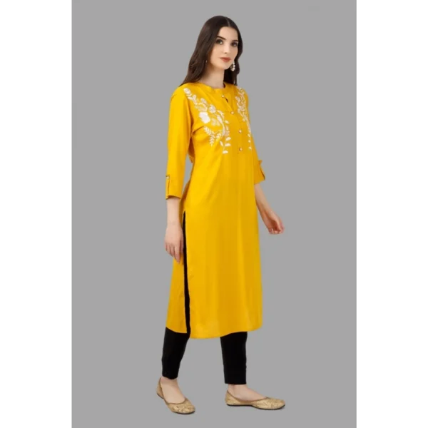 Women's Embroidered Calf Length Rayon Kurti (Yellow)
