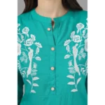 Women's Embroidered Calf Length Rayon Kurti (Turquoise )