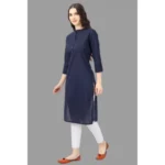Women's Solid Calf Length Cotton Kurti (Blue)