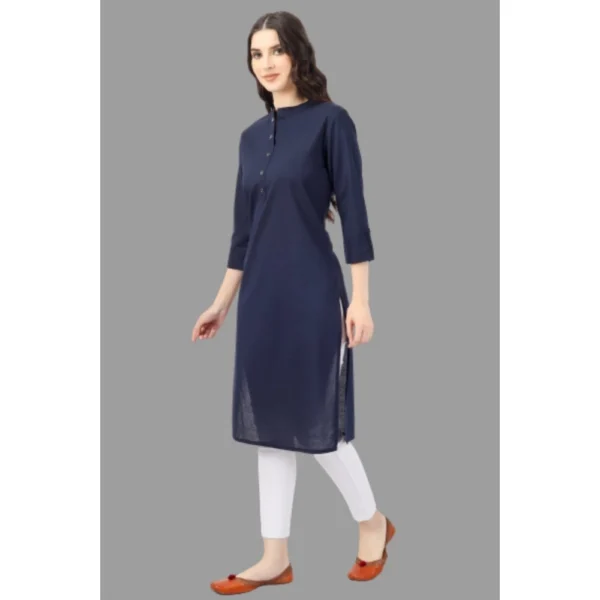 Women's Solid Calf Length Cotton Kurti (Blue)