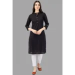 Women's Solid Calf Length Cotton Kurti (Black)