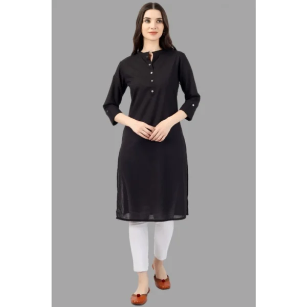 Women's Solid Calf Length Cotton Kurti (Black)