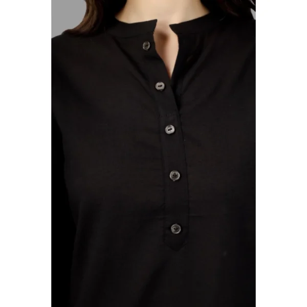 Women's Solid Calf Length Cotton Kurti (Black)