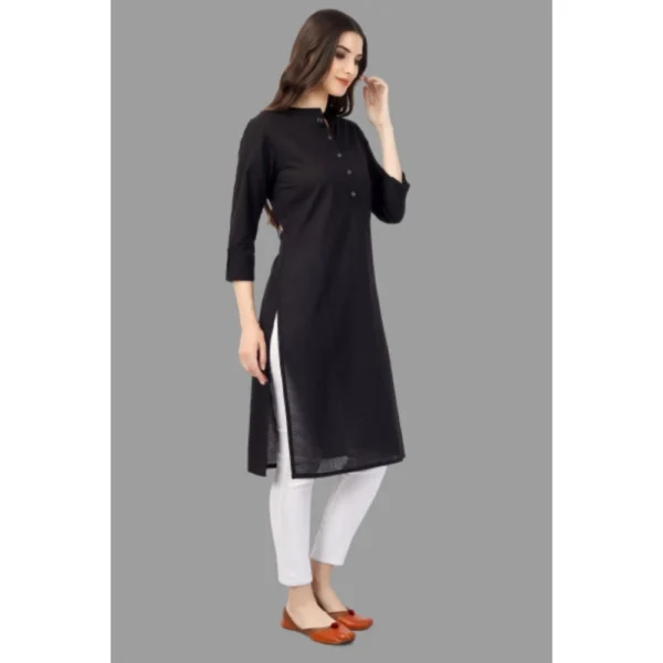 Women's Solid Calf Length Cotton Kurti (Black)
