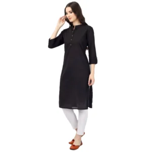 Women's Solid Calf Length Cotton Kurti (Black)