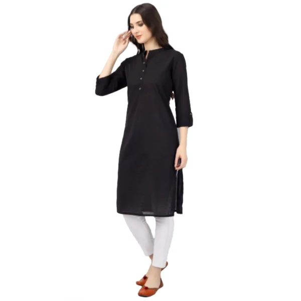 Women's Solid Calf Length Cotton Kurti (Black)