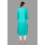 Women's Embroidered Calf Length Rayon Kurti (Turquoise )