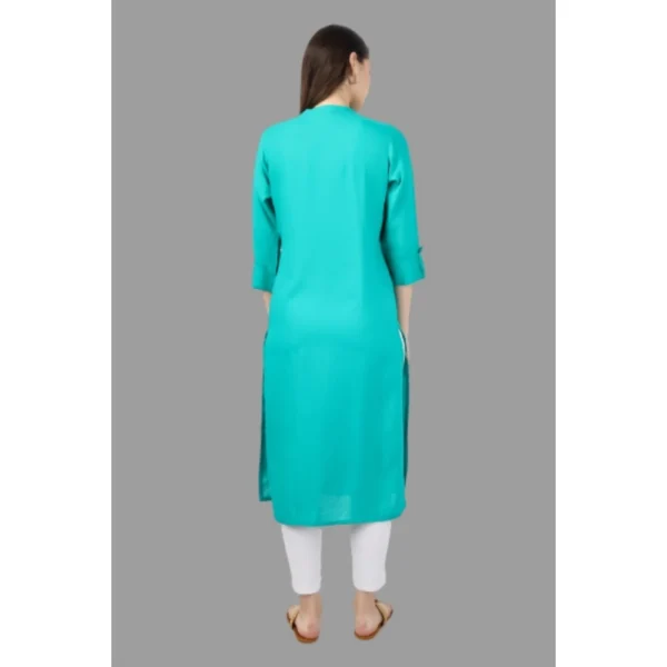 Women's Embroidered Calf Length Rayon Kurti (Turquoise )
