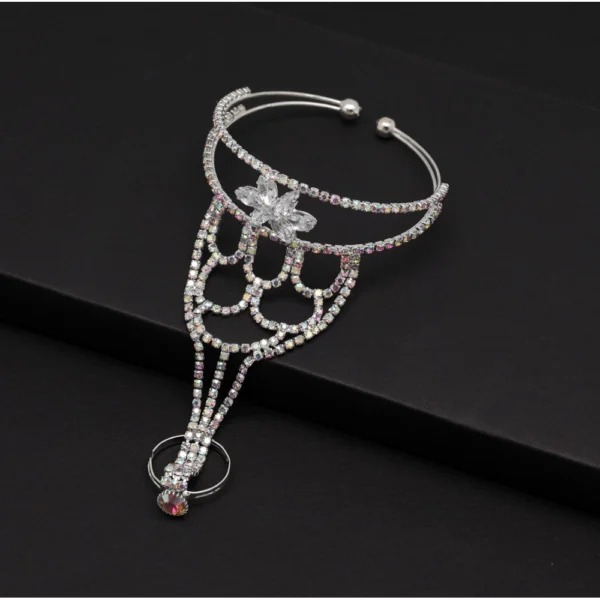 Women's White Color Rhinestone Hathphool Adjustable Bracelet
