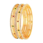 Women's Rose Gold Plated Brass Stone Bangle (Red & Green , 2.4 Inch)