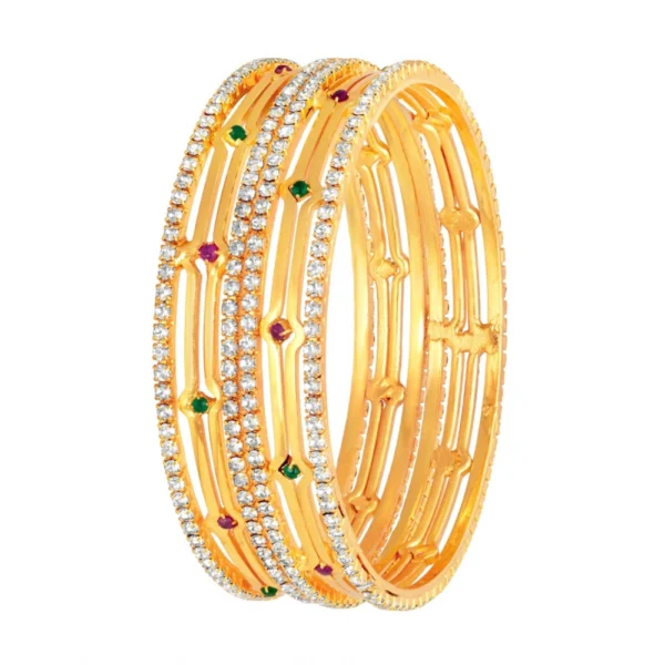 Women's Rose Gold Plated Brass Stone Bangle (Red & Green , 2.4 Inch)