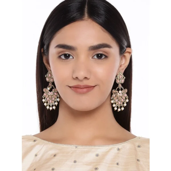 Women's Rose Gold Plated Alloy Earrings (Gold & Pink)