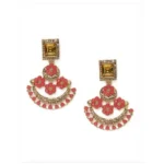 Women's Rose Gold Plated Alloy Earrings (Gold & Pink)