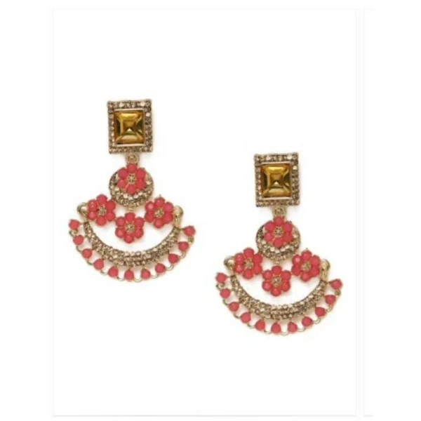 Women's Rose Gold Plated Alloy Earrings (Gold & Pink)
