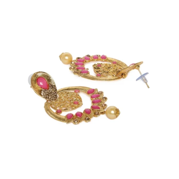Women's Rose Gold Plated Alloy Earrings (Gold & Pink)