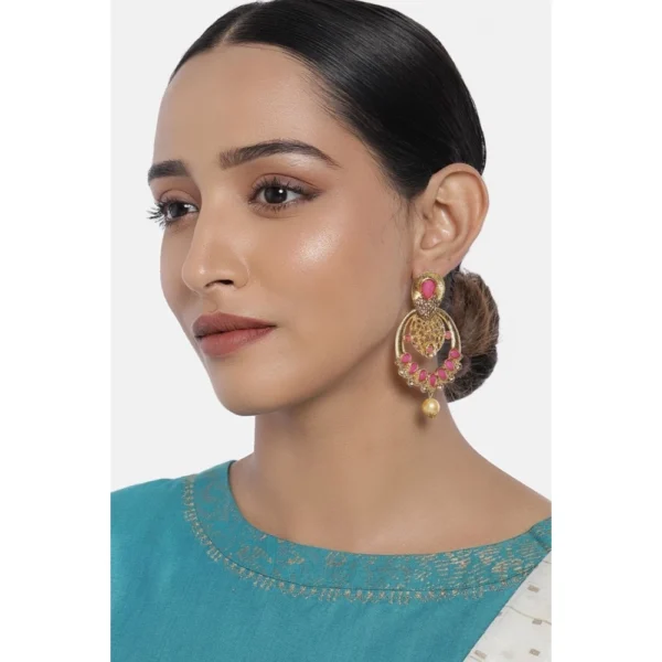 Women's Rose Gold Plated Alloy Earrings (Gold & Pink)