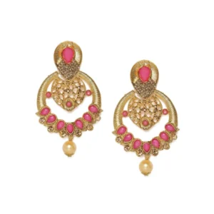 Women's Rose Gold Plated Alloy Earrings (Gold & Pink)