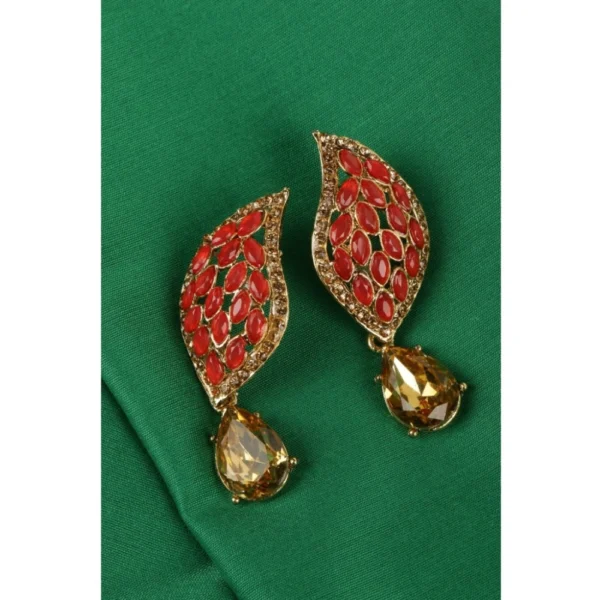 Women's Rose Gold Plated Alloy Earrings (Gold & Red)