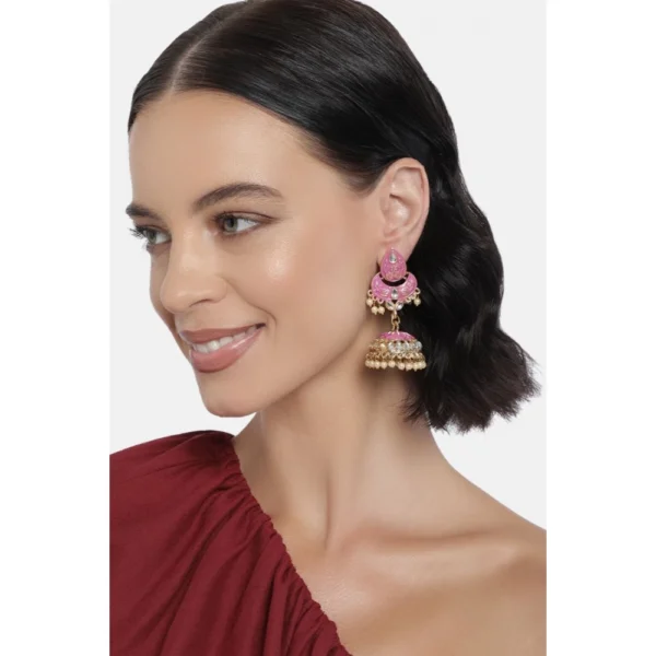 Women's Rose Gold Plated Alloy Earrings (Pink)