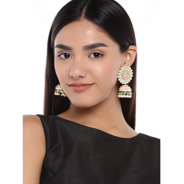 Women's Rose Gold Plated Alloy Earrings (White & Orange)