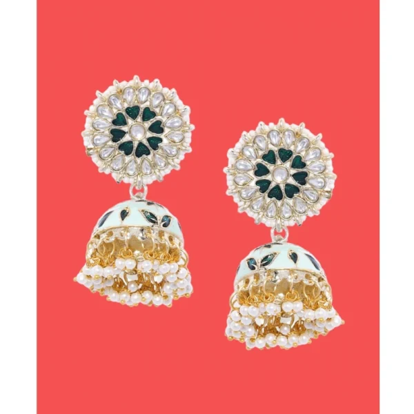 Women's Rose Gold Plated Alloy Earrings (White & Green)
