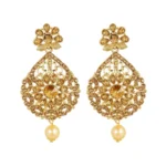 Women's Rose Gold Plated Alloy Kundan Earrings & Mangtikka (Gold)