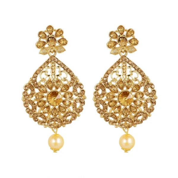 Women's Rose Gold Plated Alloy Kundan Earrings & Mangtikka (Gold)