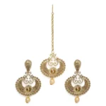 Women's Rose Gold Plated Alloy Kundan Earrings & Mangtikka (Gold)