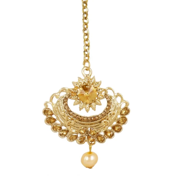 Women's Rose Gold Plated Alloy Kundan Earrings & Mangtikka (Gold)