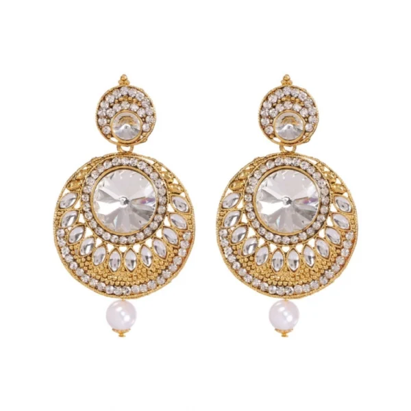 Women's Rose Gold Plated Alloy Kundan Earrings & Mangtikka (White)