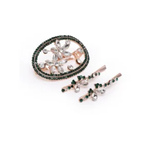 Women's Rose Gold Plated Alloy Hair Pin Set (Green)