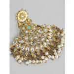 Women's Rose Gold Plated Alloy Kundan Earrings & Mangtikka (White)