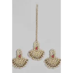 Women's Rose Gold Plated Alloy Kundan Earrings & Mangtikka (White)