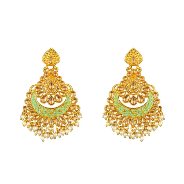 Women's Rose Gold Plated Alloy Kundan Earrings & Mangtikka (Green)