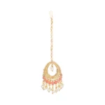 Women's Rose Gold Plated Alloy Kundan Earrings & Mangtikka (Pink)