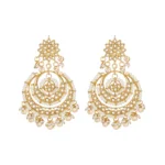 Women's Rose Gold Plated Alloy Kundan Earrings & Mangtikka (White)