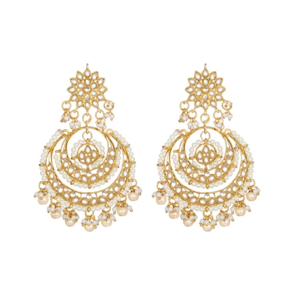 Women's Rose Gold Plated Alloy Kundan Earrings & Mangtikka (White)