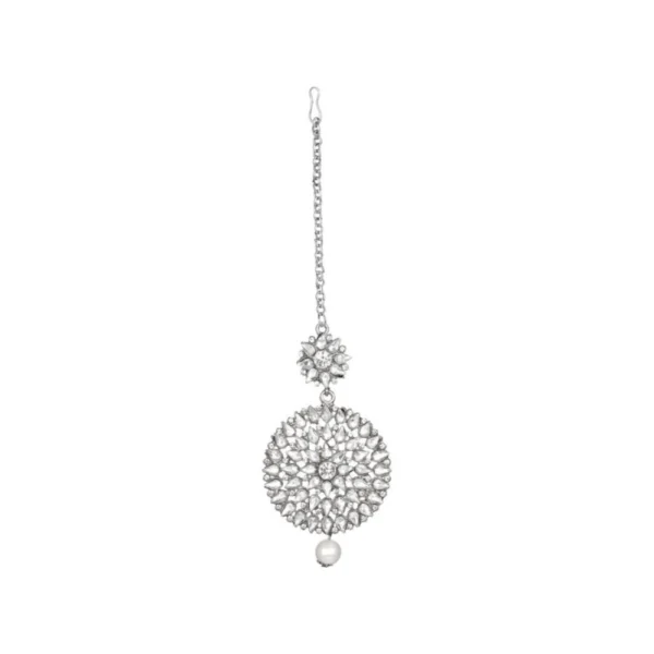 Women's Rose Gold Plated Alloy Kundan Earrings & Mangtikka (White)